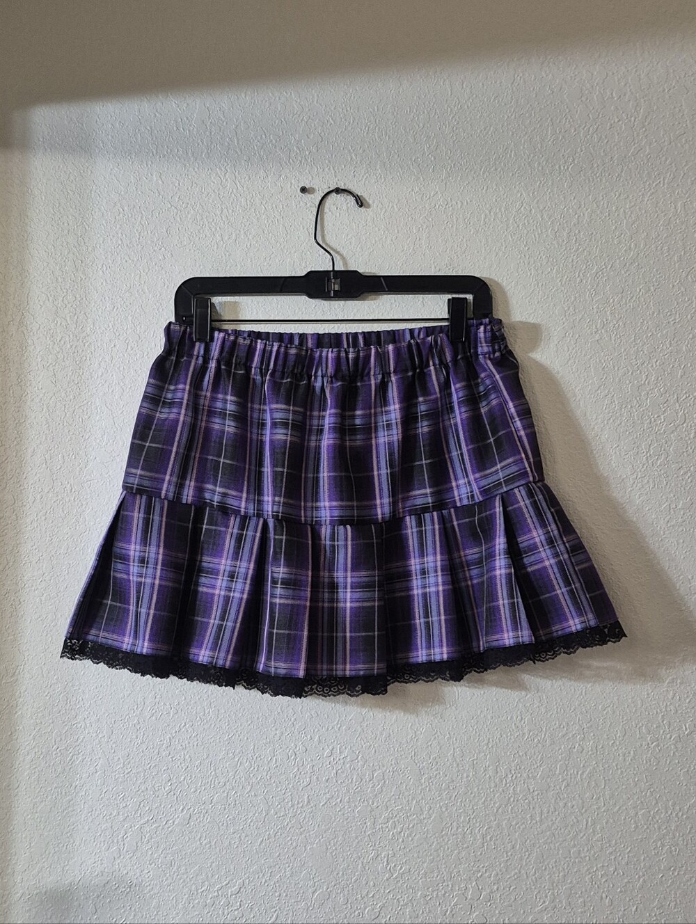 SHEIN Purple Plaid Tiered Mini Skirt